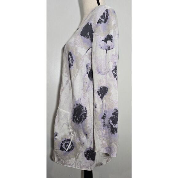 Women's J. Jill Long Zip Front Floral Sweater Jacket Cotton Pockets Sz Large - Picture 3 of 8